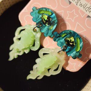 NWOT Erstwilder Slippin' Under Jellyfish Green Resin Earrings in Box - SOLD OUT!